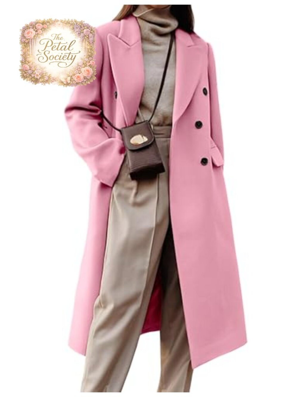 Womens Long Wool Blend Trench Peacoat Double Breasted Winter Coat